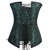 Green And Black Brocade Longline Front Lace Gothic Corset Burlesque Overbust Costume Bustier Top